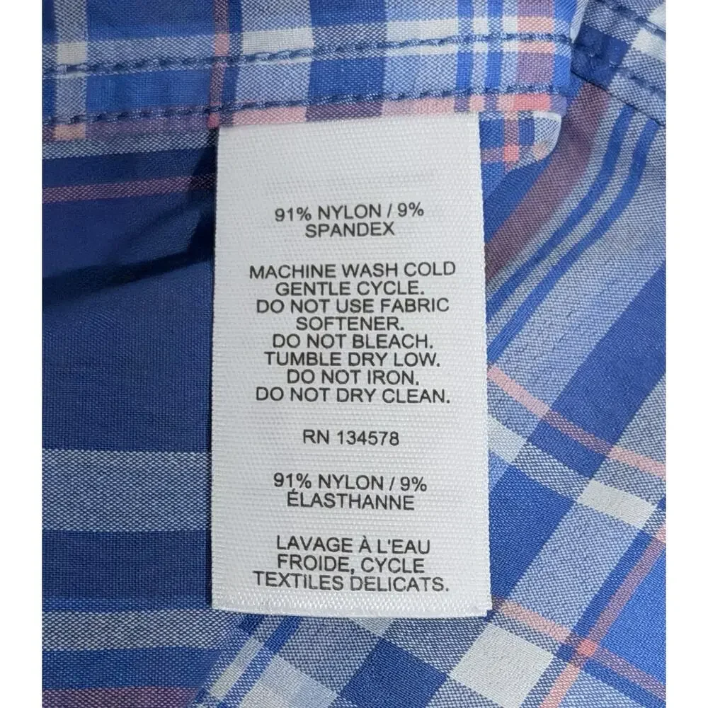 Vineyard Vines Performance Shirt Boys XL 18 Blue White Plaid Long Sleeve Logo